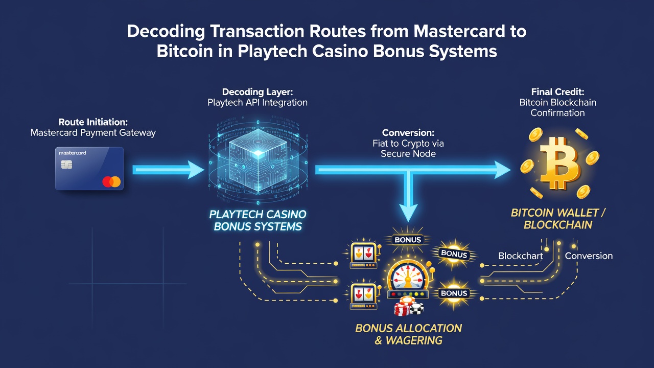 Flowchart illustrating intermediate processors converting fiat settlements into Bitcoin for bonus distribution within Playtech environments